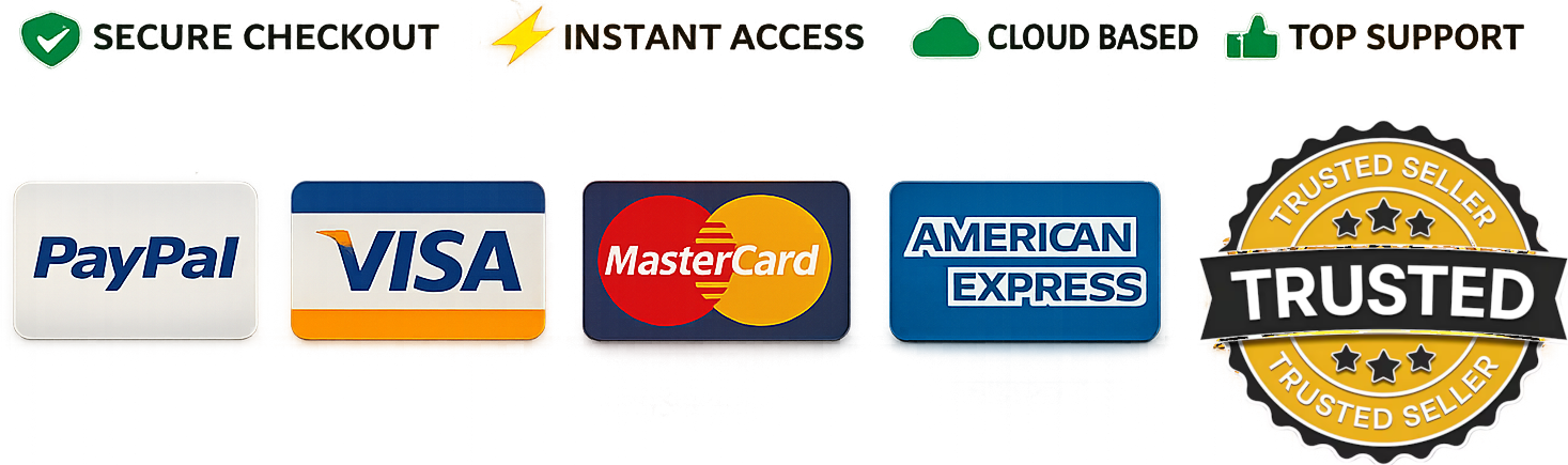 Secure Checkout — Instant Access — Cloud Based — Top Support