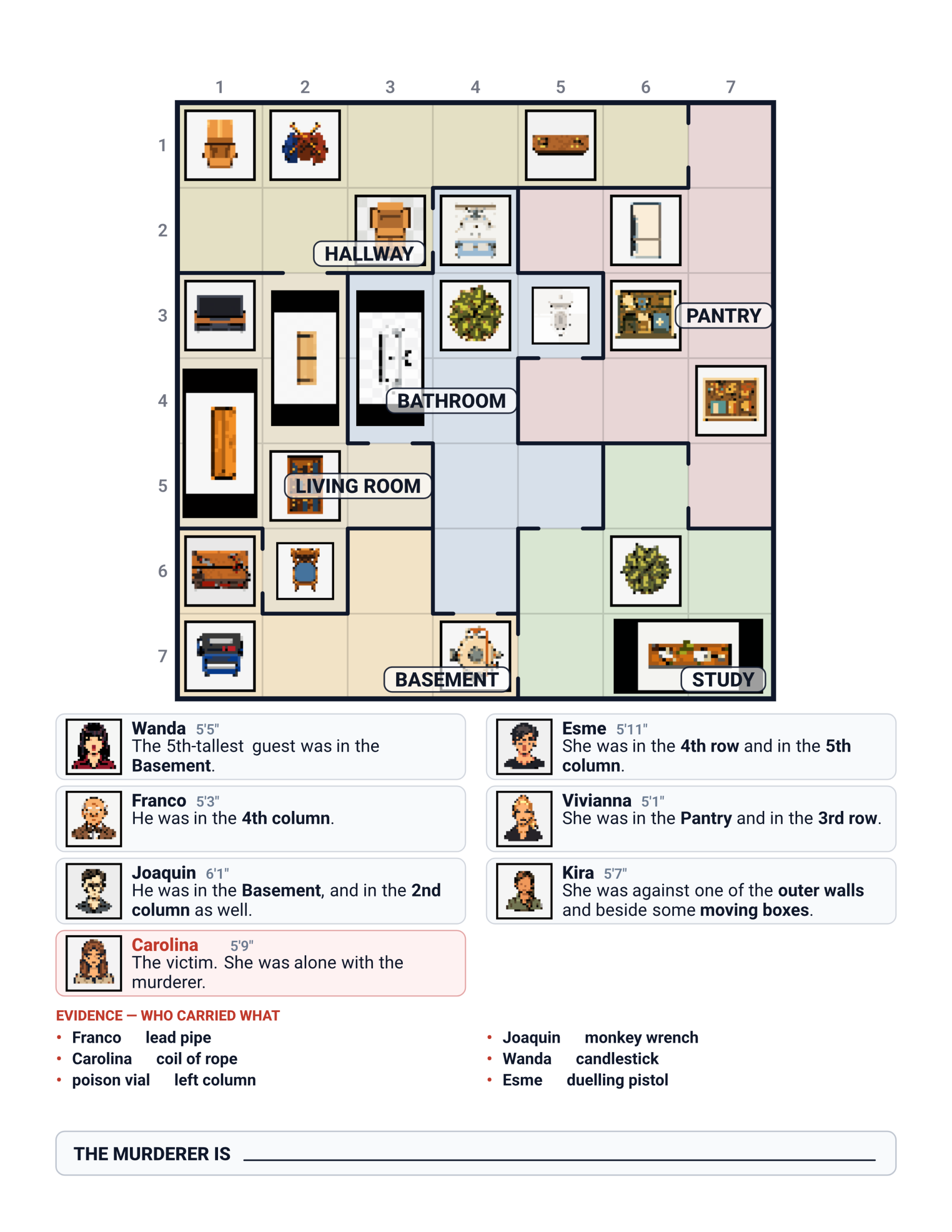 Shigai Royalty Review sample — mansion floor plan with suspects